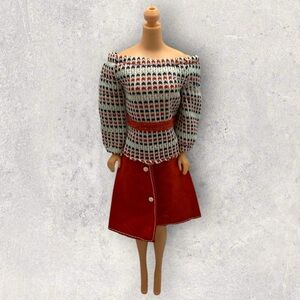 Vintage Barbie 1977 Best Buy Fashion Outfit #9628 Red Skirt & Long Sleeve Blouse